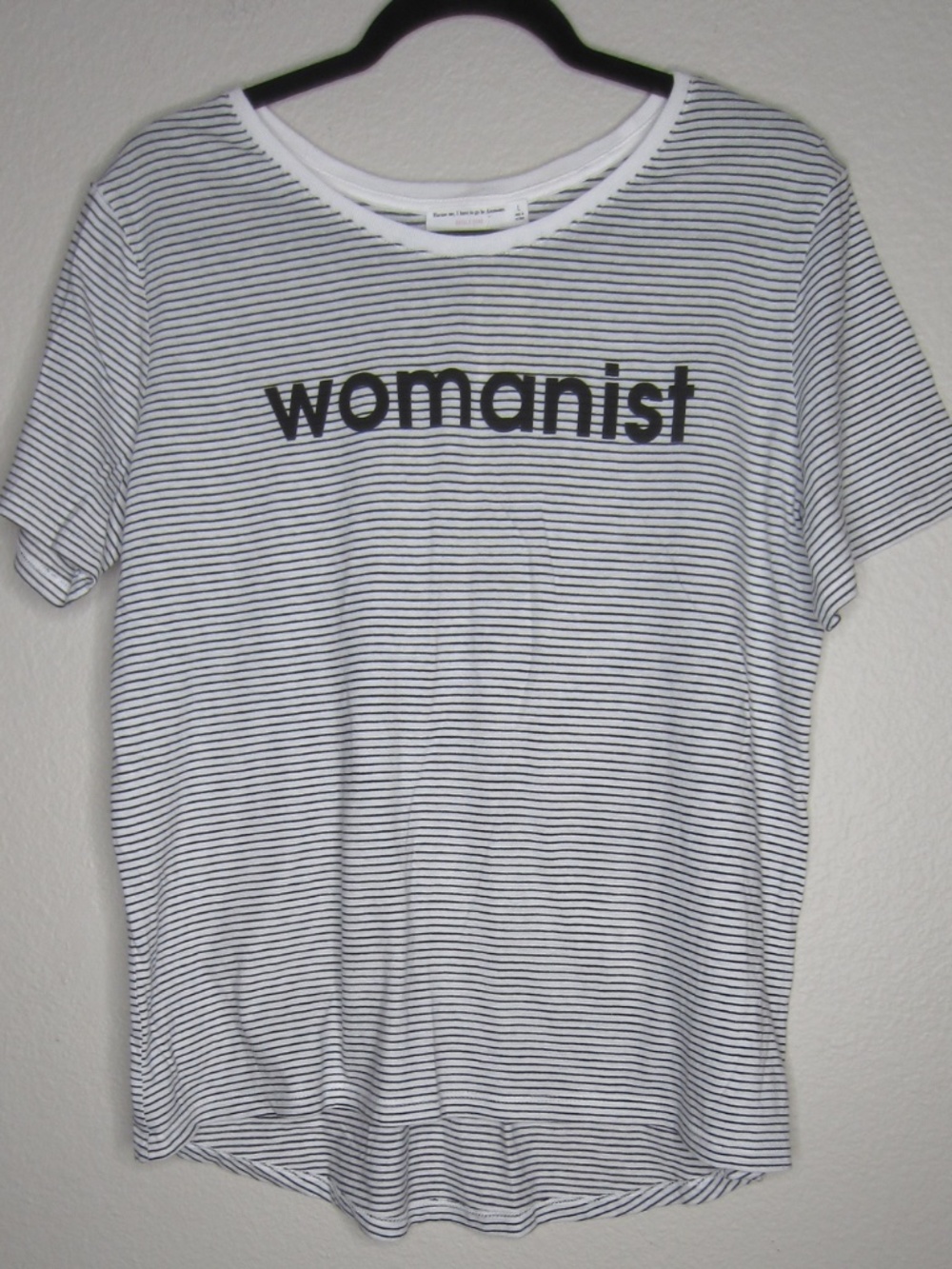 NWT Double Zero Black & White Striped Short Sleeve T-Shirt Womanist - Size Large
